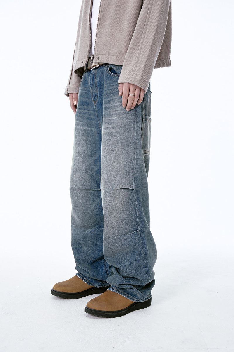 (BASE) TUCK DENIM PANTS (BLUE)