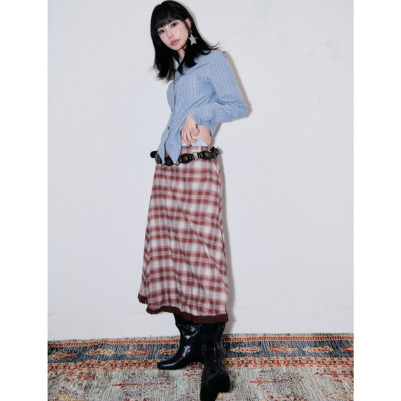 Overlay Panel Stripe Shirt [Vintage blue]