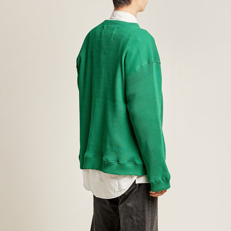 DAMP 2-WAY ZIP-UP WAFFLE CARDIGAN_GREEN