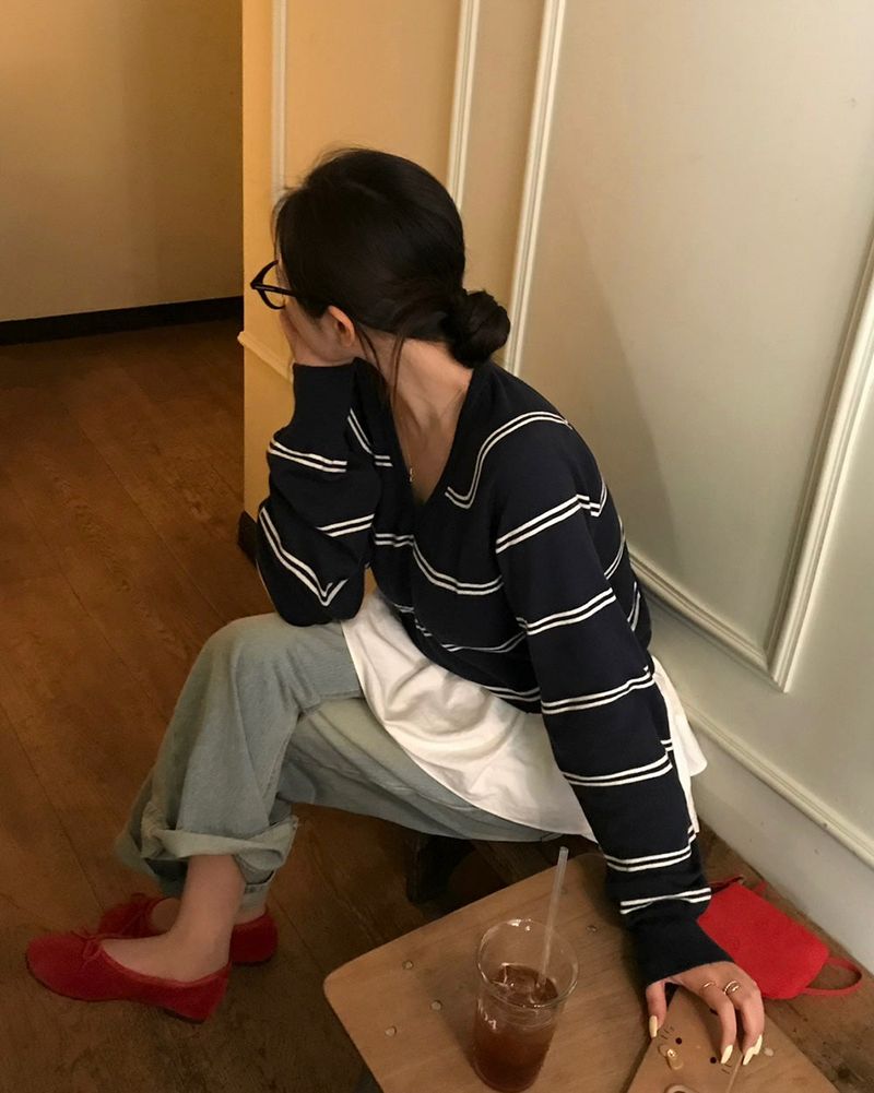 [MADE] Rollipop, striped V-neck knit