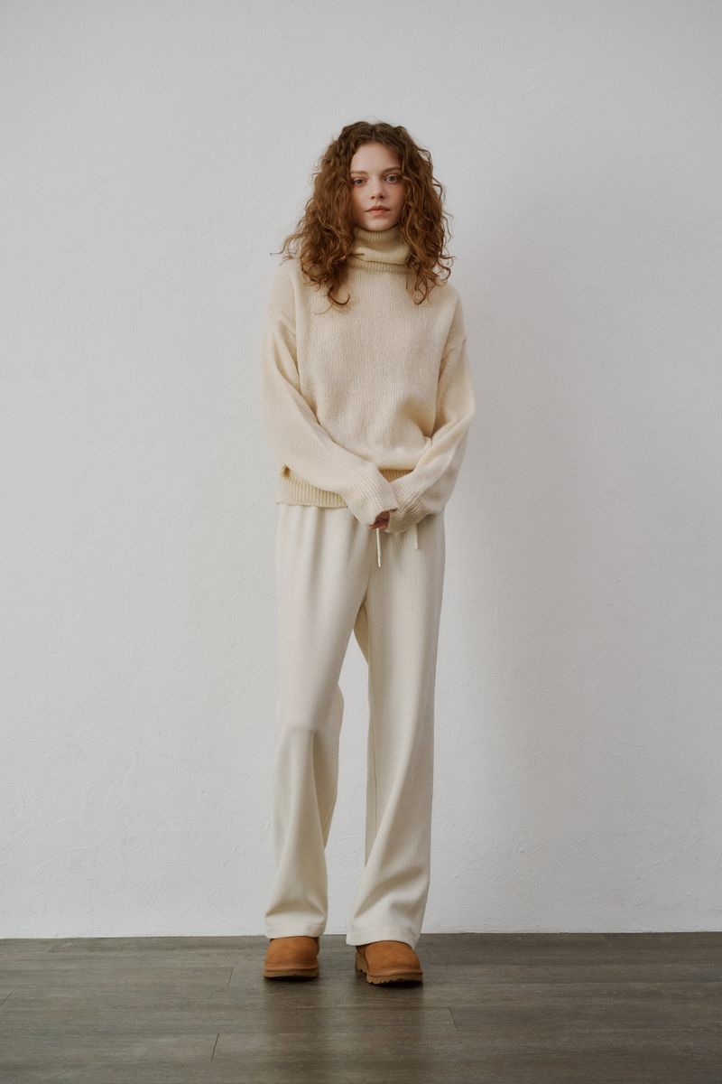Kid mohair turtle neck knit (Grey)