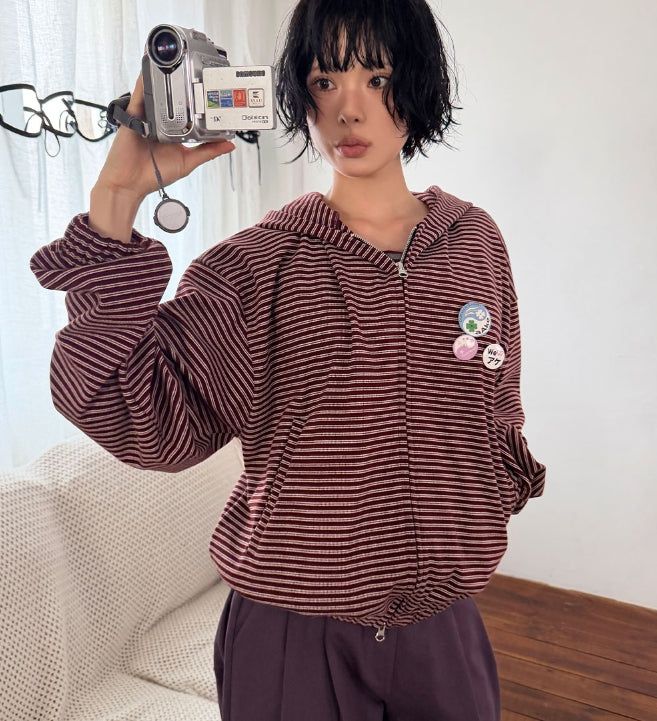 NERD STRIPE HOOD ZIP-UP