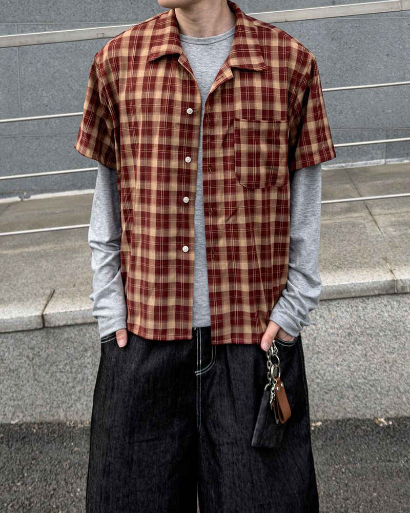 Rendro Square Check Half Shirt