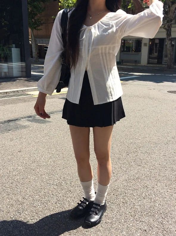 Cory Pintuck Ribbon Long Sleeve Blouse