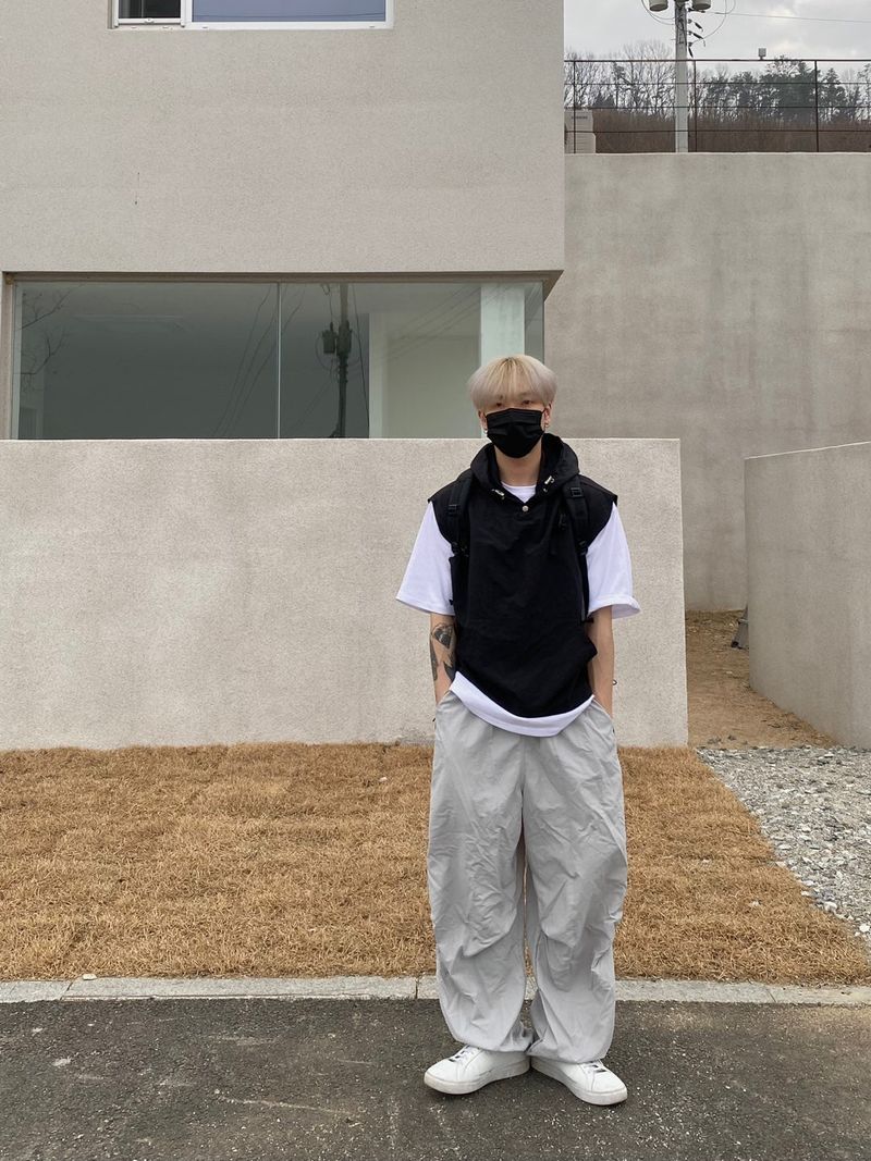 Coloration zipper nylon pants 2C