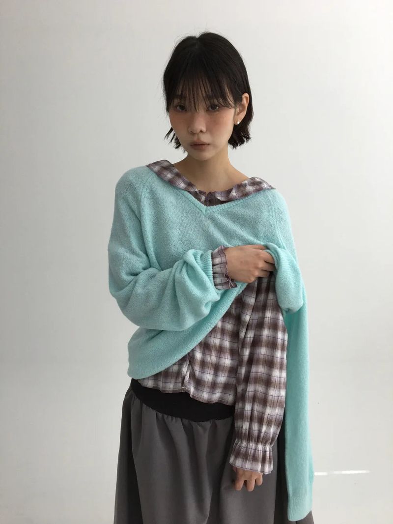 Dinf Frill Check Blouse (1color)