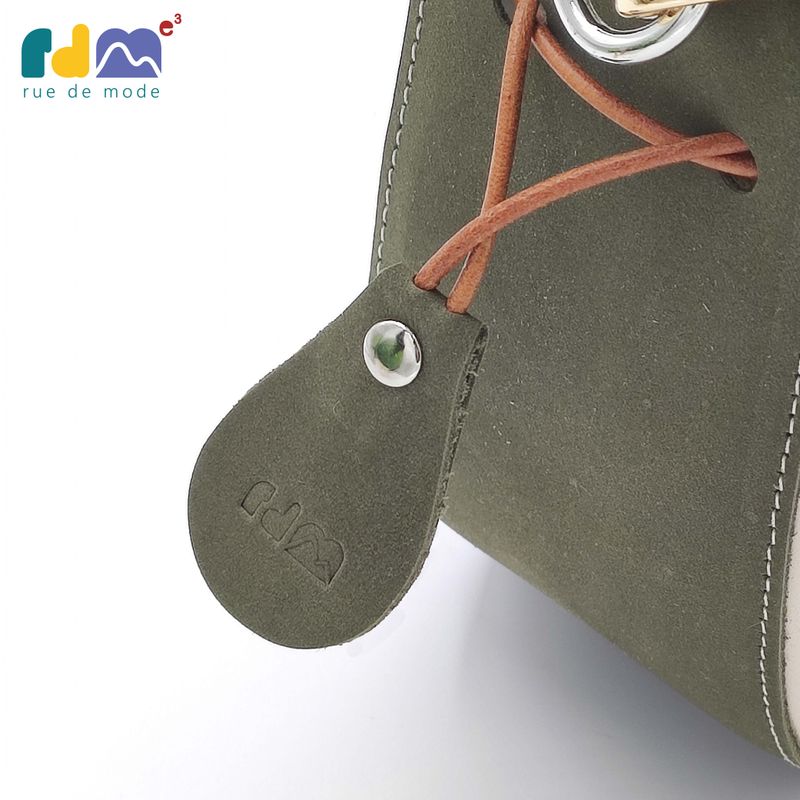 Color-blocking Genuine Leather Drawstring Bag