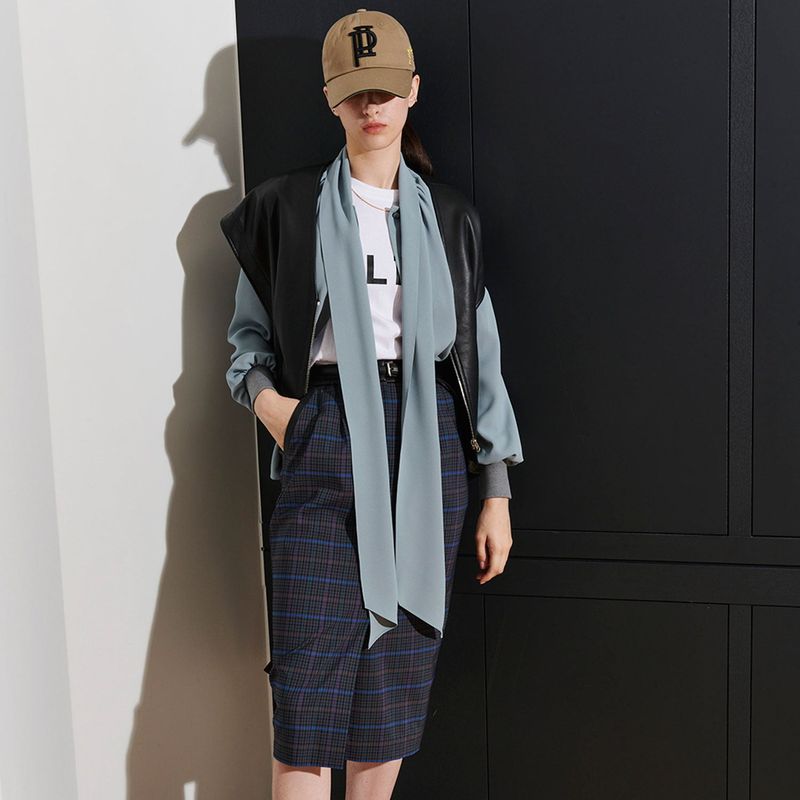  BONNIE BLOCK SKIRT, NAVY CHECK