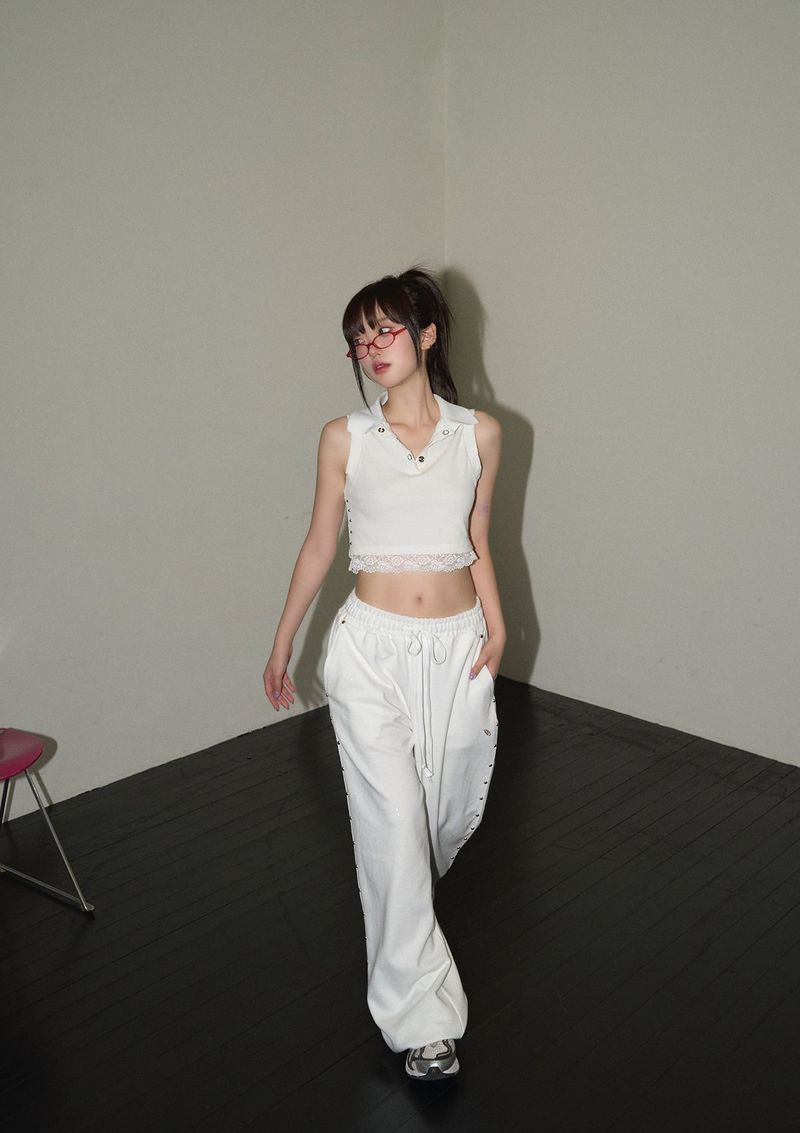 (9th reorder) stud twinkle jogger pt - white