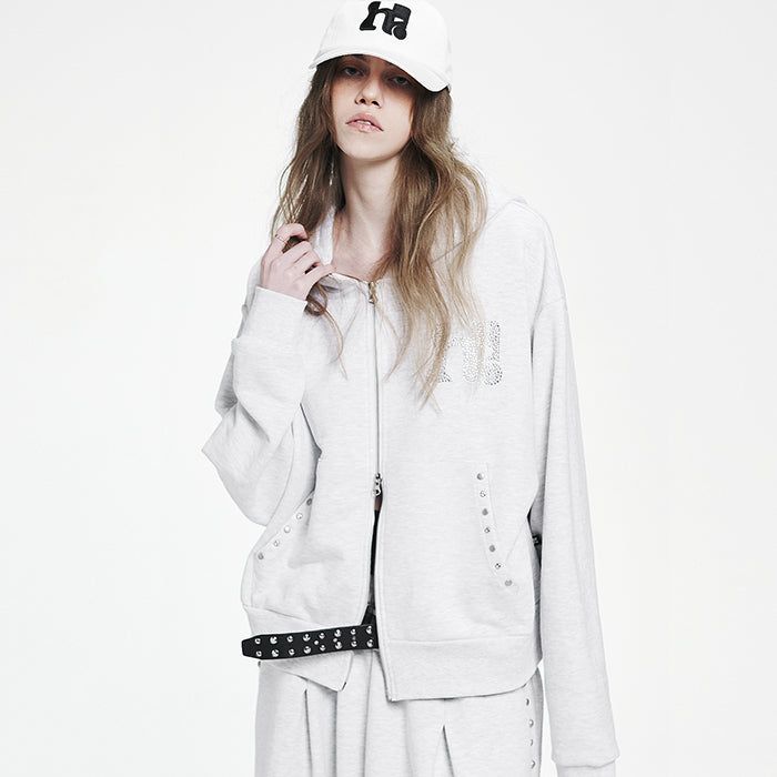 Holy Symbol Oversized hooded zip-up_WHITE MELANGE