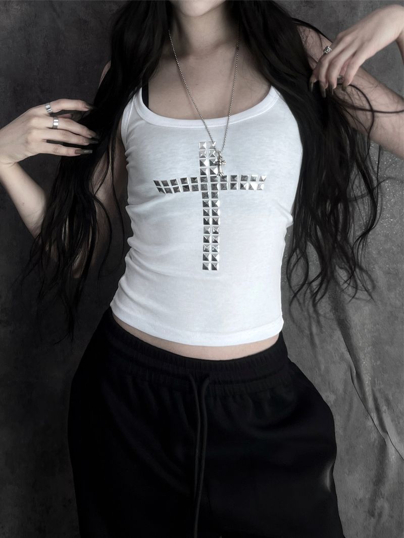 metal stud cross sleeveless (3color)