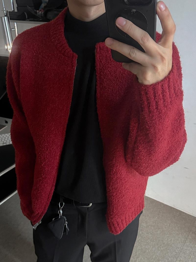 ASCLO Boucle Like Zip Up Cardigan (4color)