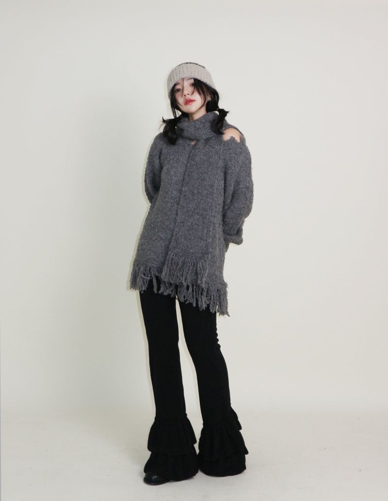 Puddle Demoor Tester Damage Long-Sleeved Knitwear Dress (Muffler Set)