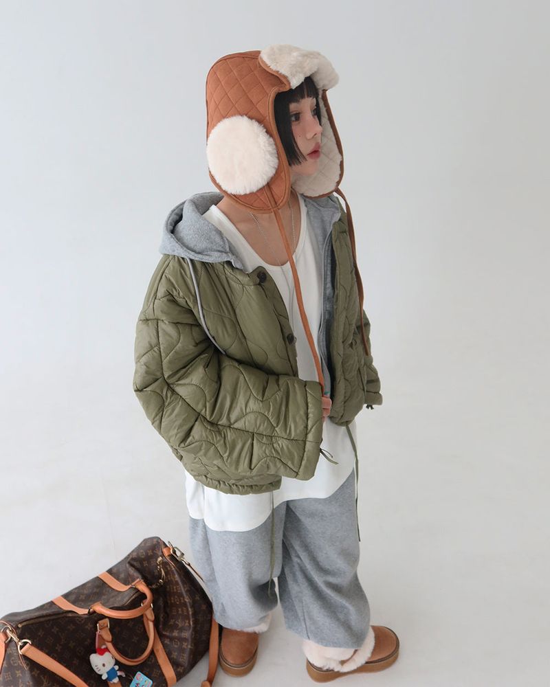 Camel quilting quilted earring truffler hat