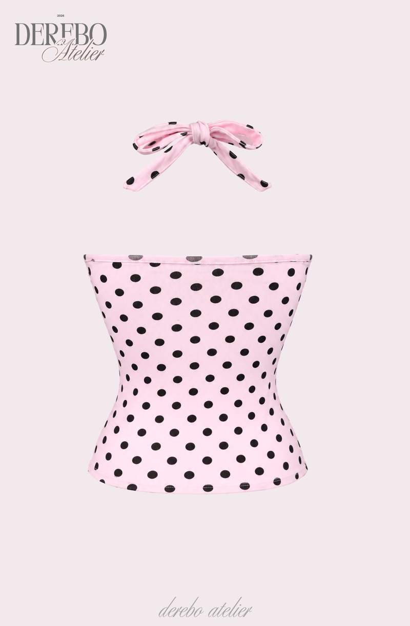 Pink dot halter neck sleeveless top