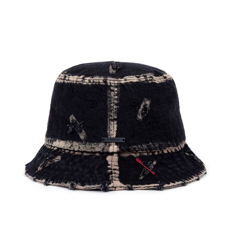 BBD Bleached Custom Smile Logo Denim Bucket Hat (Black)