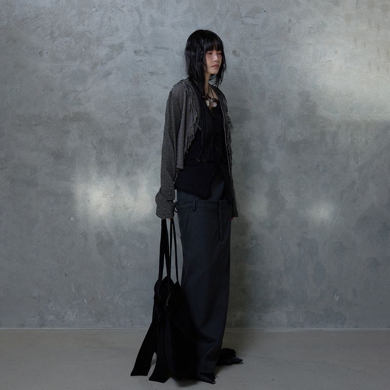 FRINGE STRIPE CARDIGAN: GREY