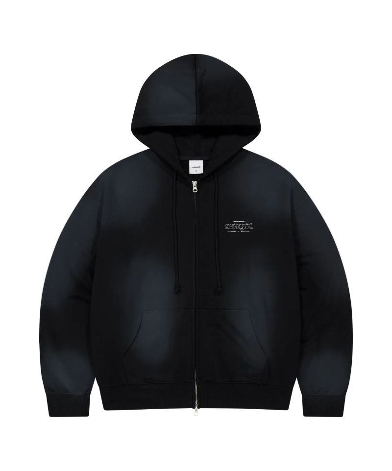 WASHED 10TH THIRD LOGO ZIP UP HOODIE_BLACK