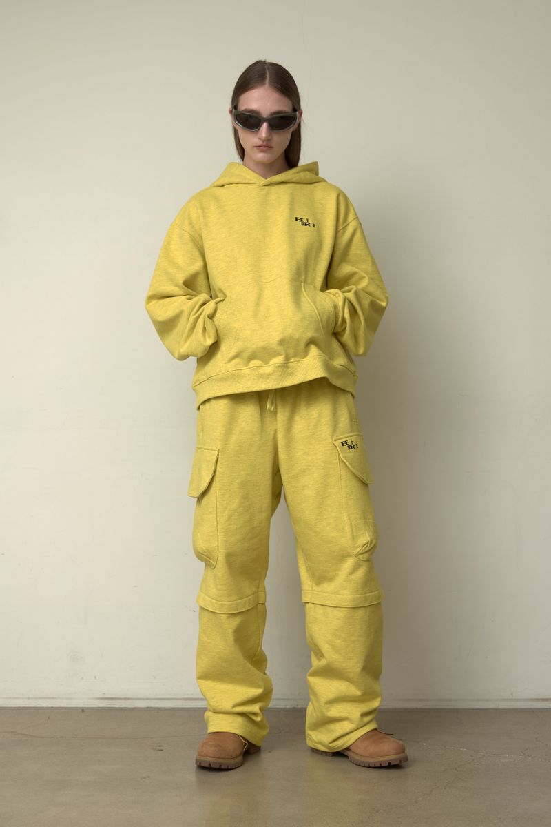 Back point shirring cargo sweat pants (Melange Yellow)