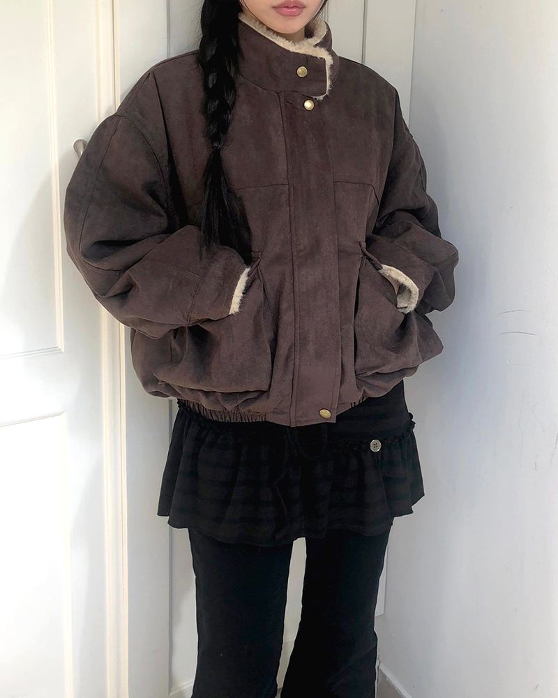 Rasi High-neck fur-lined zip-up Suede Shearling jacket