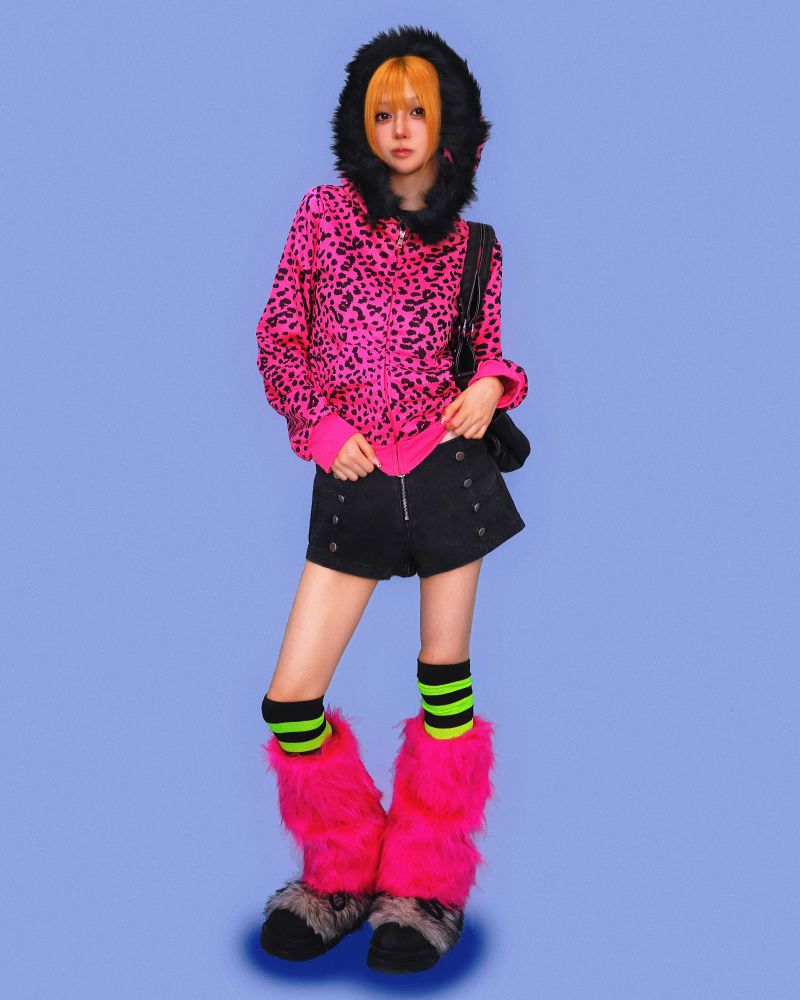 wink hot-pink leopard fur jumper