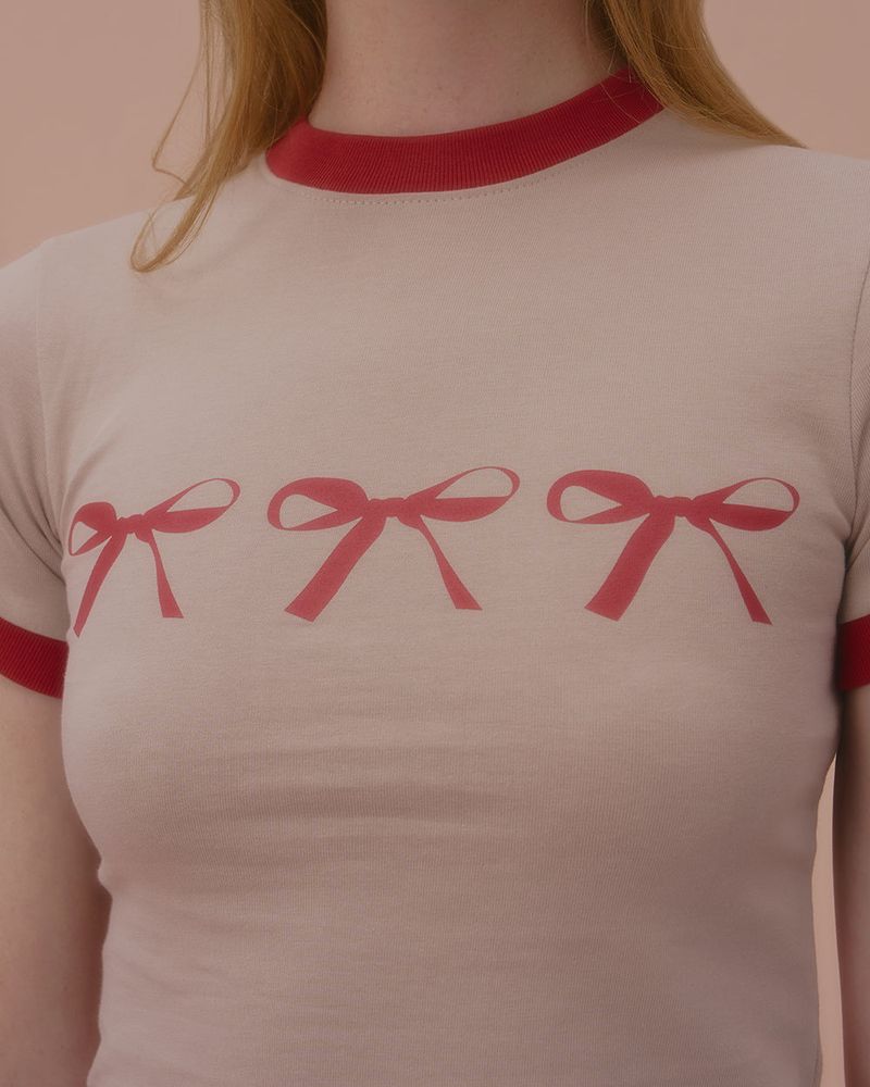TRIPLE RIBBON RINGER TSHIRT-BEIGE