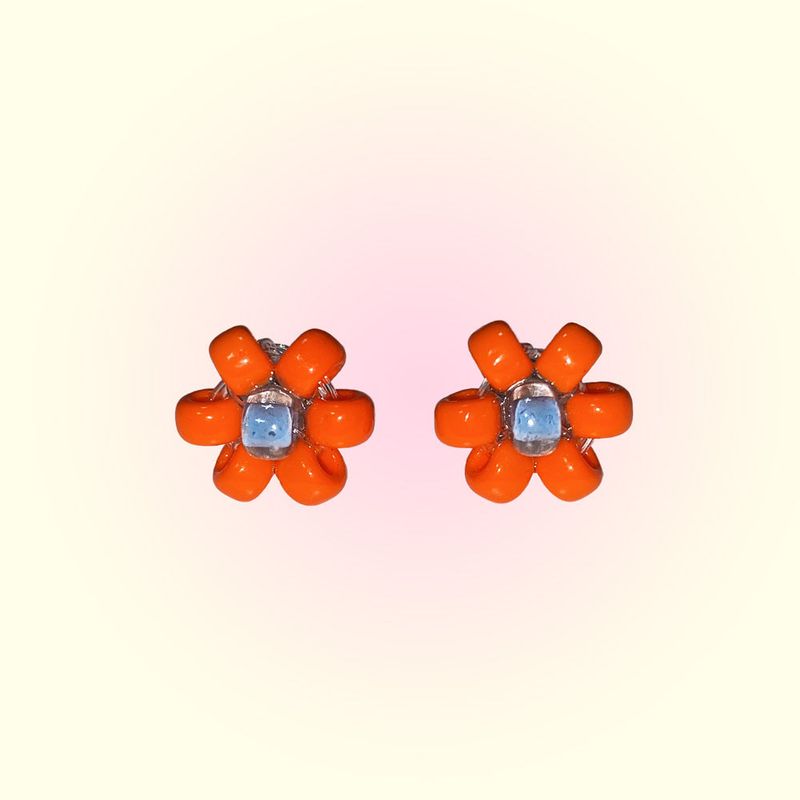 [MADE]Tangerin Blue Flower Beads Earing