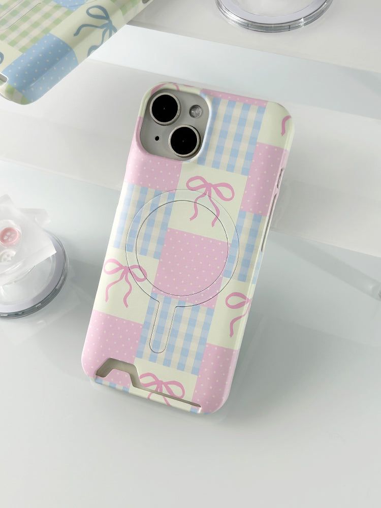 Ribbon Pattern Magsafe Card Hard Case(Pink)