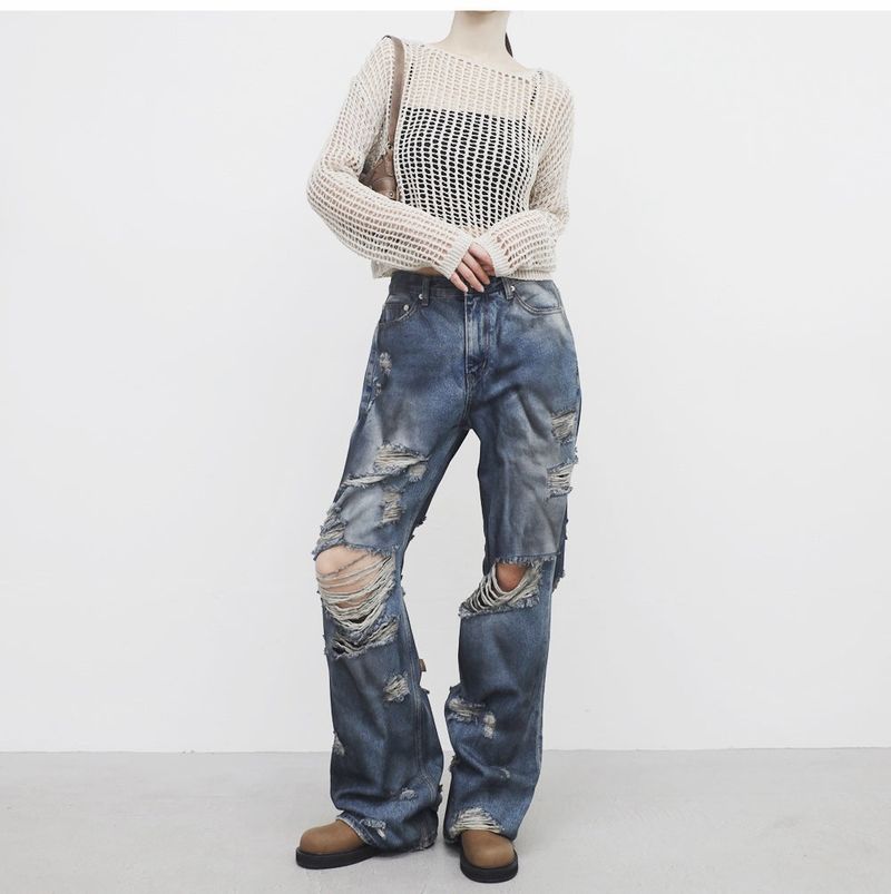 (Unisex) Jubi Damage Denim Pants