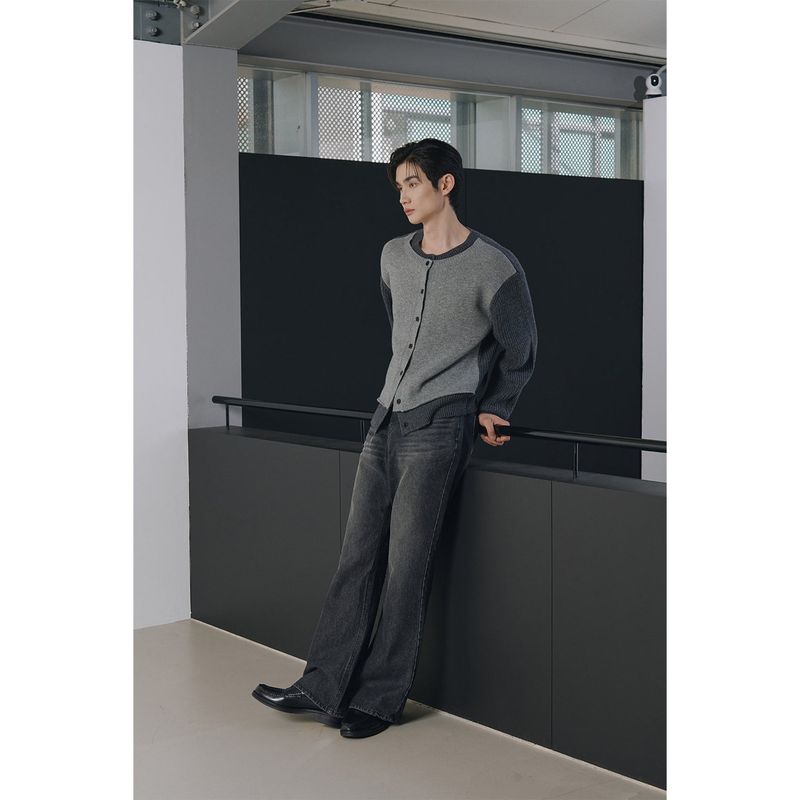 Layered wool knit cardigan(Charcoal)
