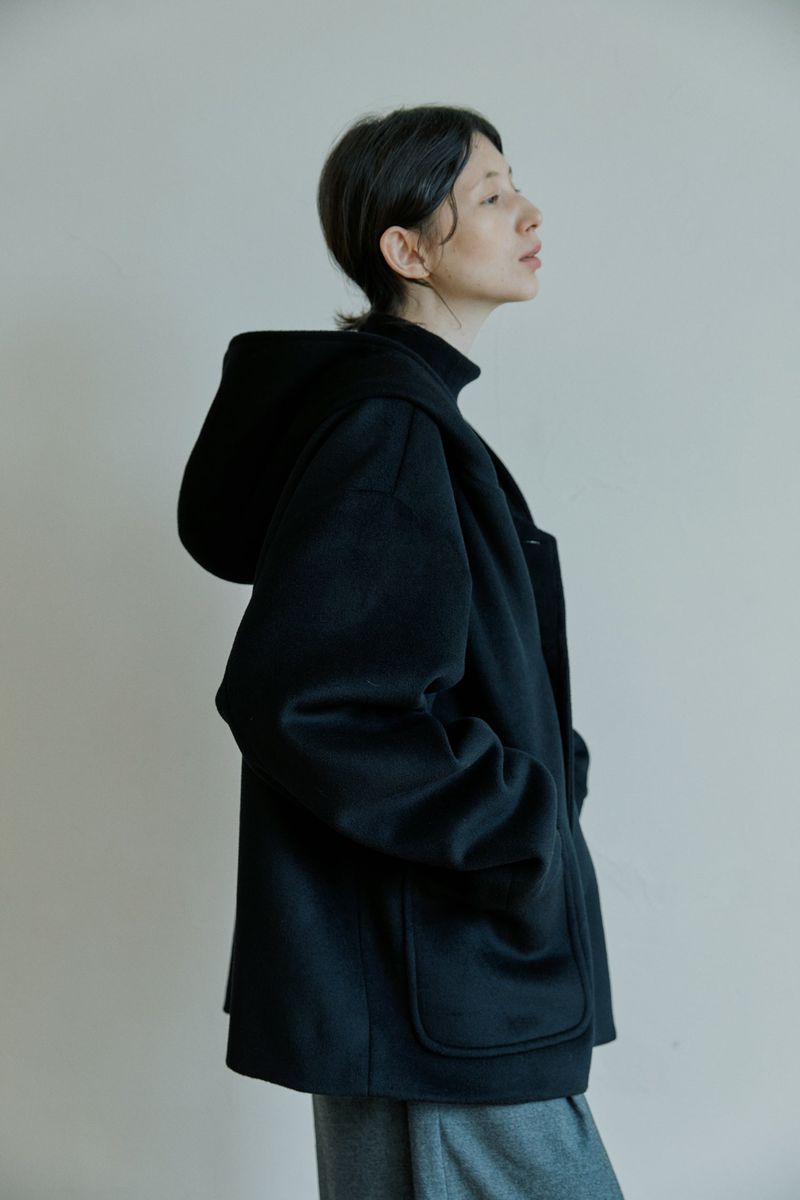 unisex wool hood coat black