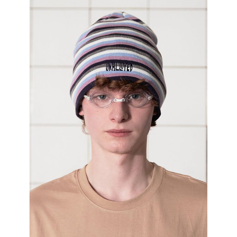 LOGO STRIPE BEANIE / NAVY
