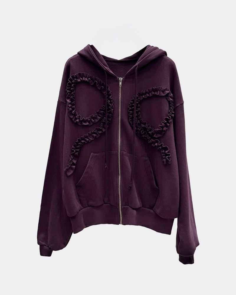 Ribbon Ruffle Hoddie Zip Up
