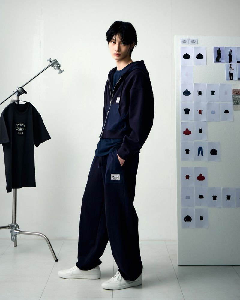 [UPDRAFT]NYLON MIXED COTTON ZIP-UP NAVY