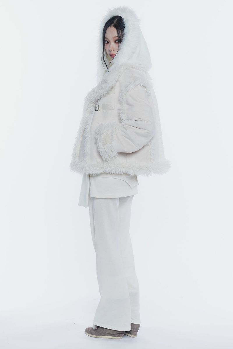 LUNA BELTED SHEARLING JACKET cream