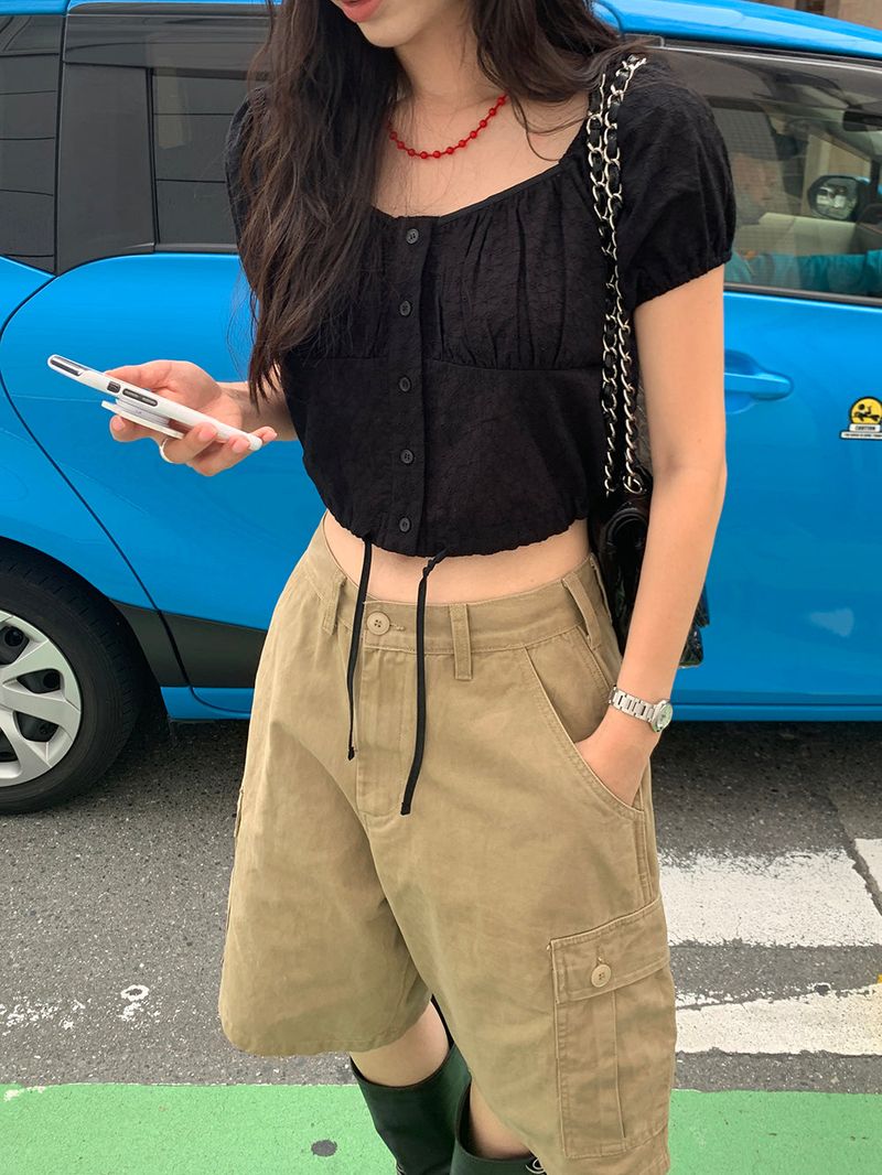 [MADE] CAROT FLOWER PUNCHING CROP BLOUSE