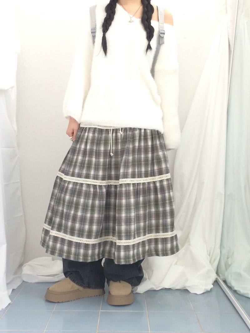 Hazel latte checkered skirt