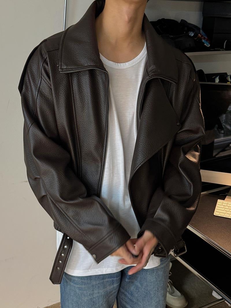 ASCLO Saint Double Collar Leather Jacket (2color)