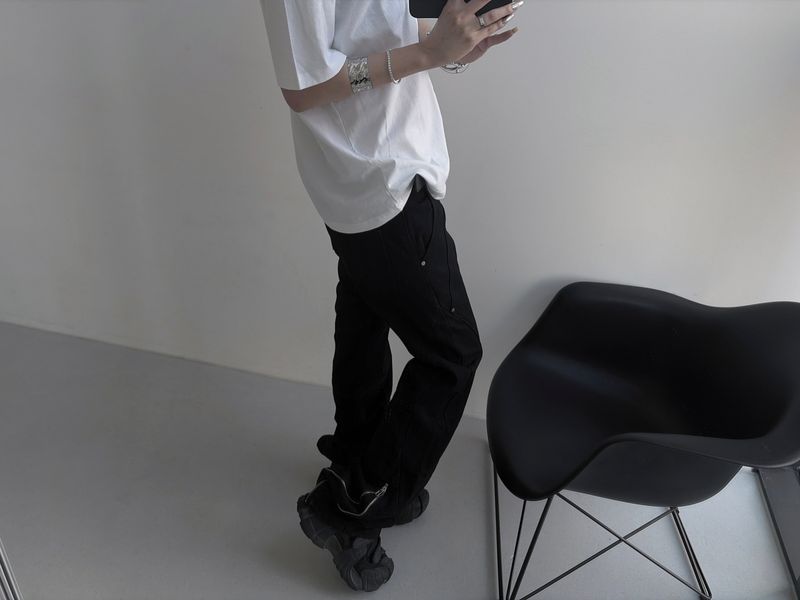 [unisex] back zipper cutting baggy pants 