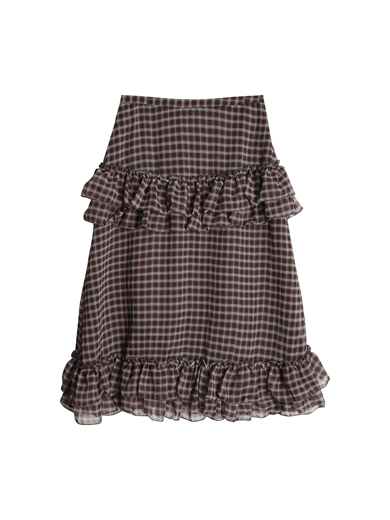 CHECK FRILL SKIRT / RED