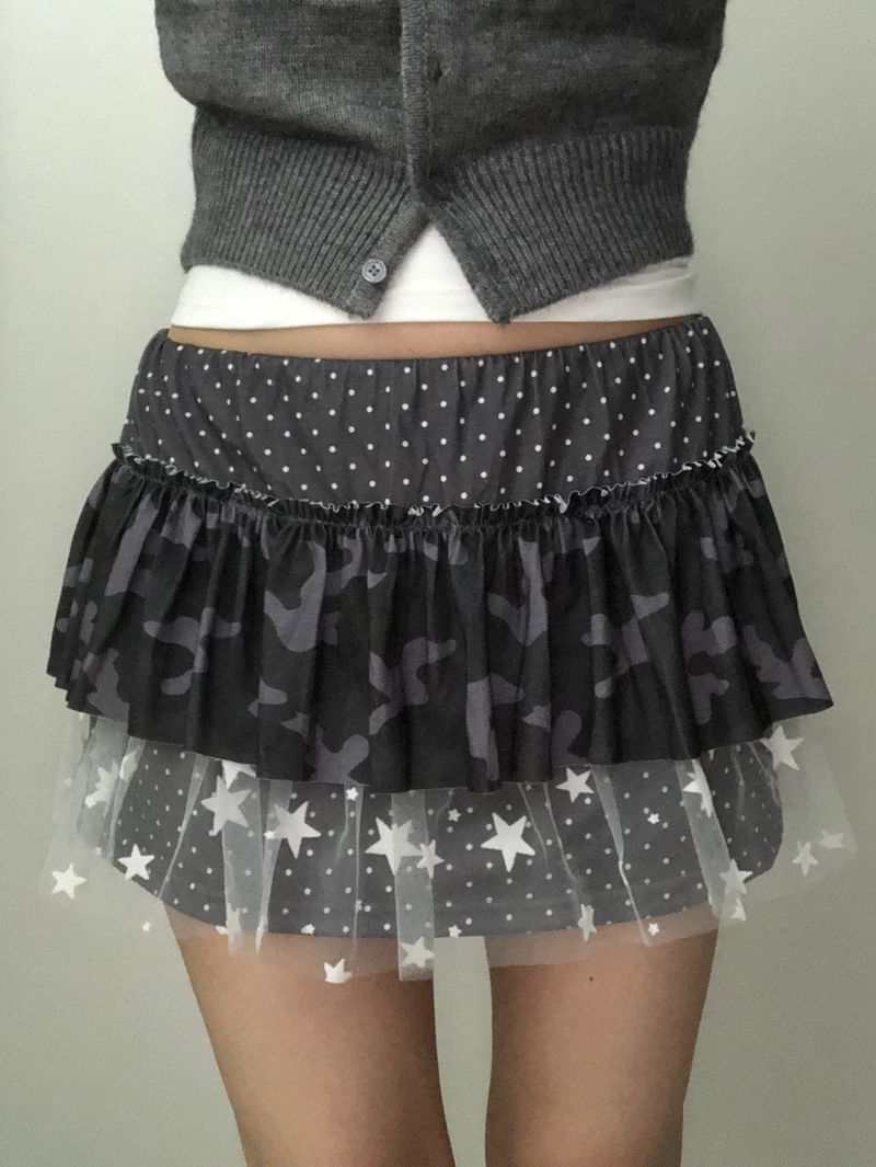 Gray Dot Camo Lace Skirt