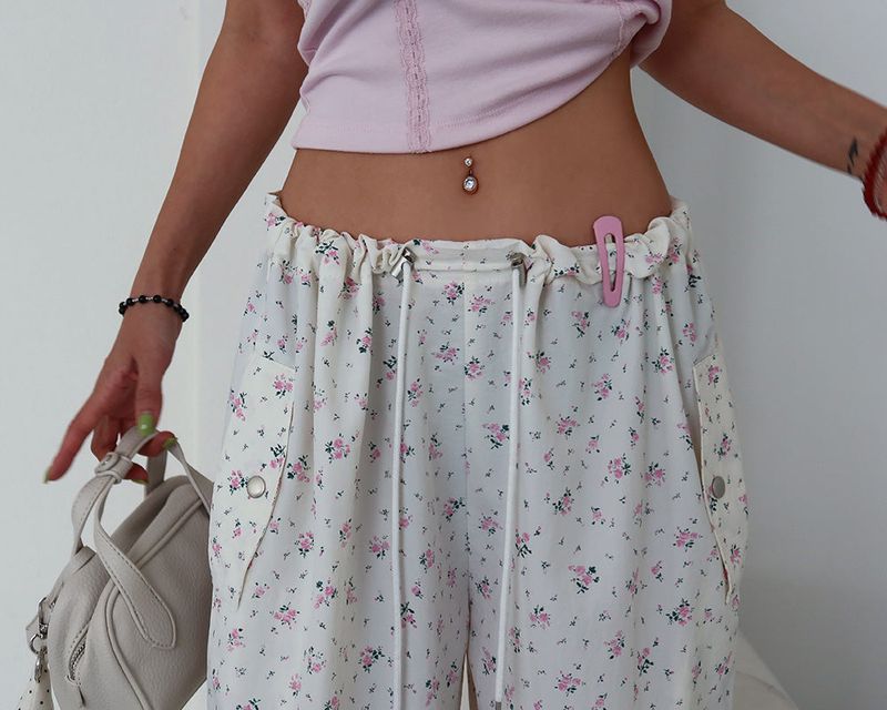 Flower cargo string jogger & wide pants