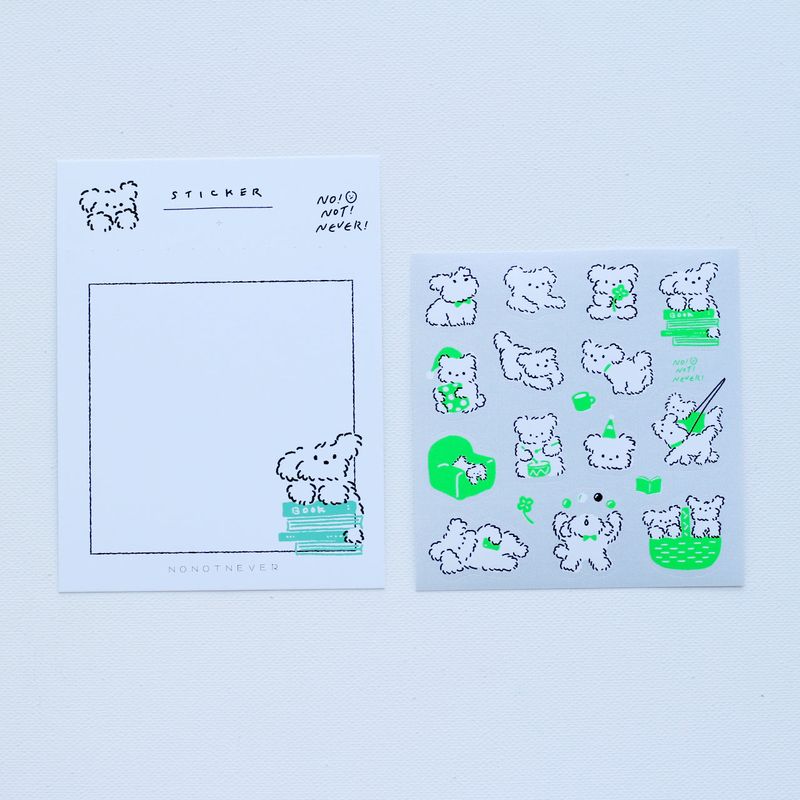 Seal stickers: White puppy, blue, green, 2-sheet set