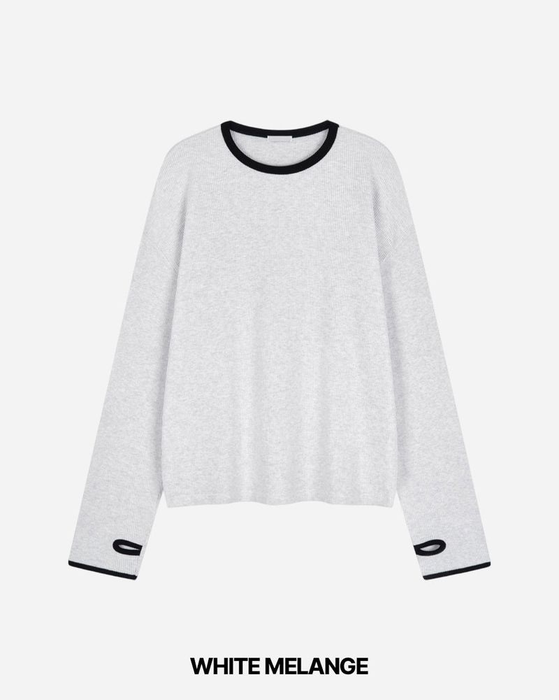 Grid Crop Waffle Ringer Tee
