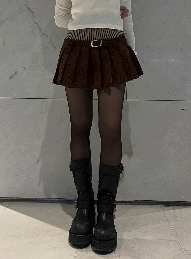 hatsukoshi(ハツコシ)の「Corduroy pleated skirt belt set(Skirts)」