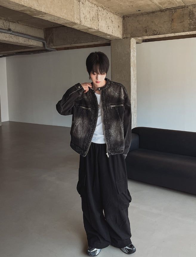 Motorick cut-out patch biker denim jacket
