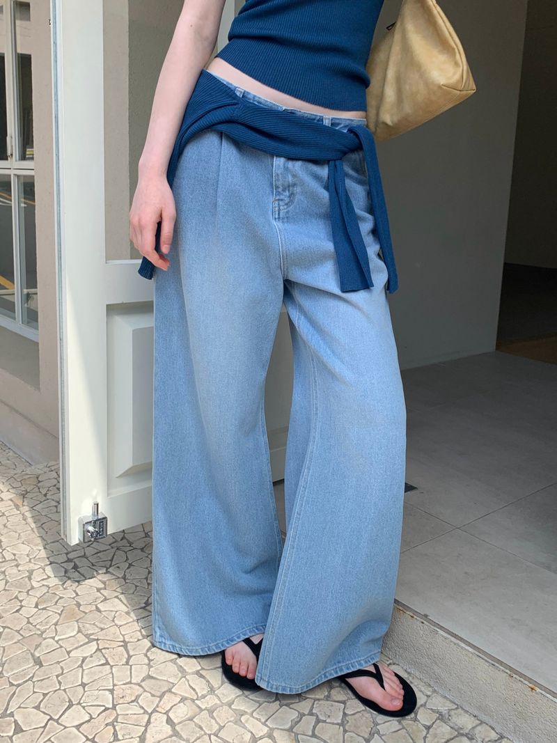 [ORIGINAL] Melted Pintuck Denim Wide Pants