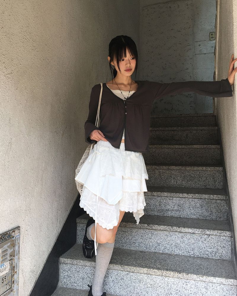 shuha lace string diagonal skirt
