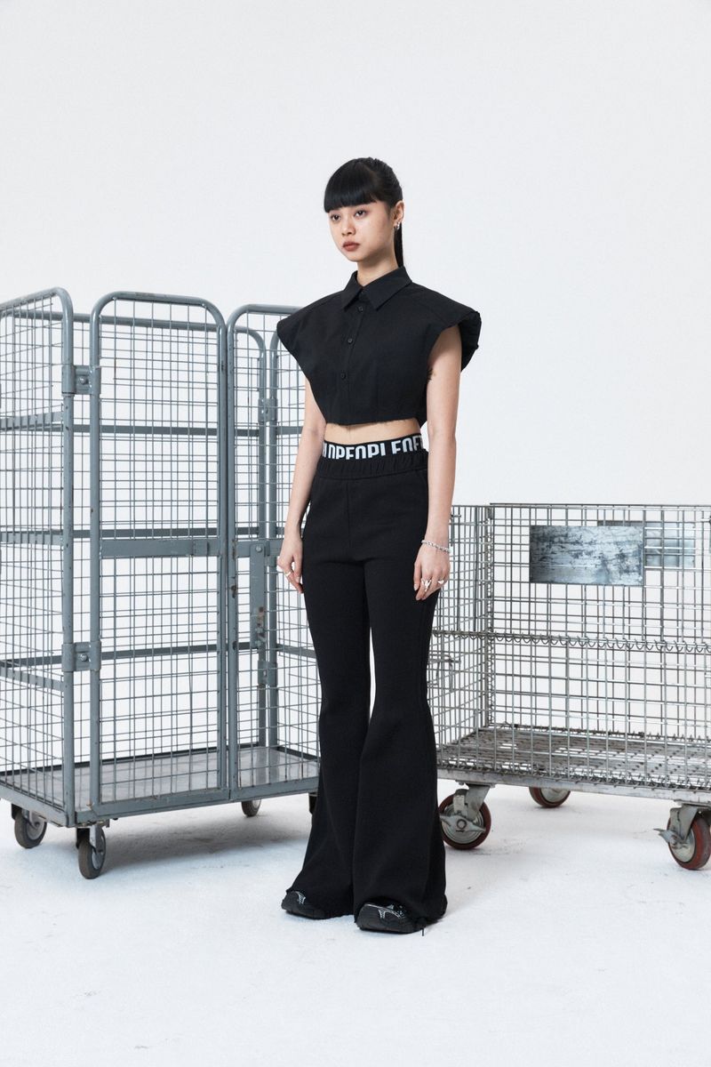 Basic Fine Bootcut Banded Waist Pants (BLACK)