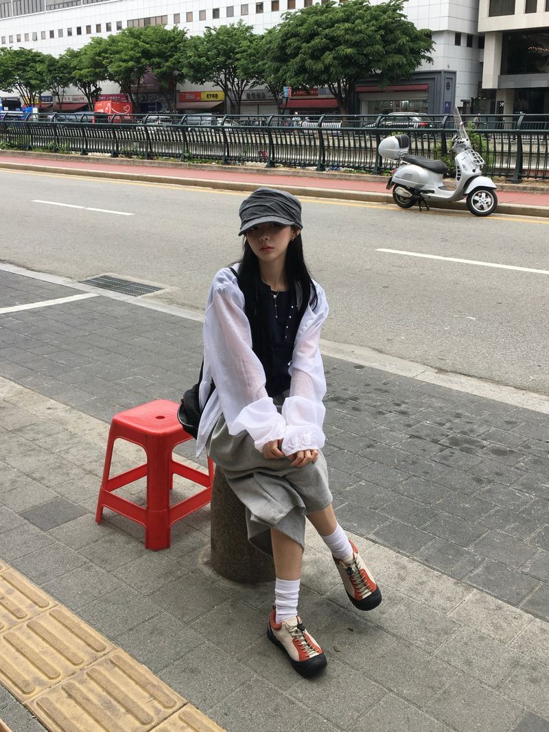 Sheer diagonal see-through windbreaker (5c)